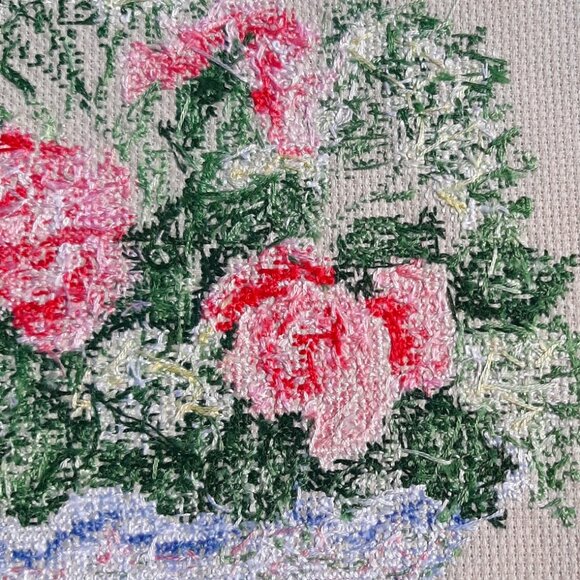 Vintage Finished Cross Stitch "Floral" Picture 10 1/2" x 11" - Picture 3 of 6